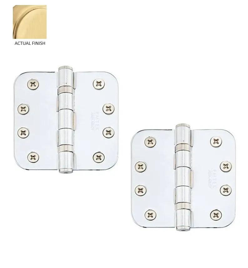 Emtek Heavy Duty Steel Ball Bearing Hinge, 4" x 4" with 5/8" Radius Corners Satin Brass