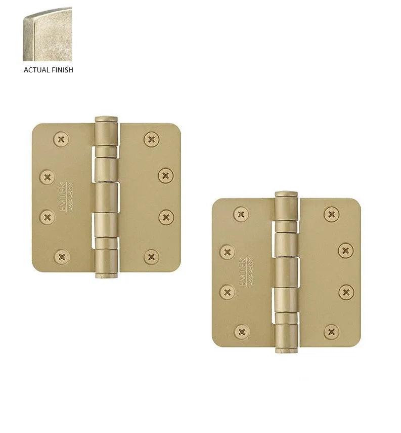 Emtek Heavy Duty Steel Ball Bearing Hinge, 4.5" x 4.5" with 1/4" Radius Corners Tumbled White Bronze