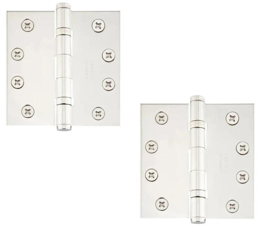 Emtek Heavy Duty Steel Ball Bearing Hinge, 4.5" x 4.5" with Square Corners Lifetime Polished Nickel