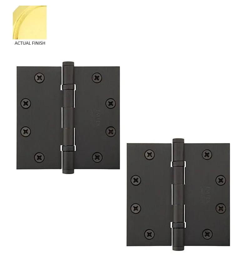 Emtek Heavy Duty Steel Ball Bearing Hinge, 4.5" x 4.5" with Square Corners Polished Brass