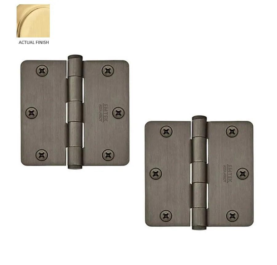 The Emtek Heavy Duty Steel Plain Bearing Hinge, 3.5" x 3.5" with 1/4" Radius Corners in Satin Brass finish