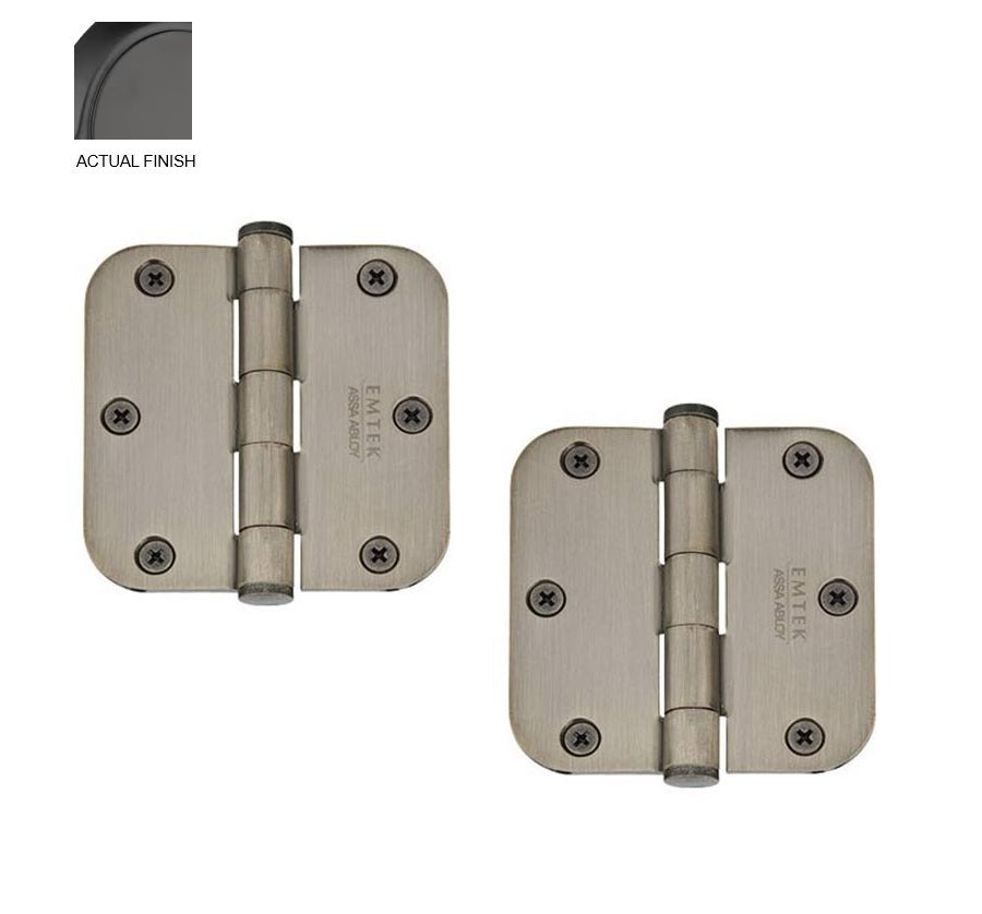 Emtek Heavy Duty Steel Plain Bearing Hinge, 3.5" x 3.5" with 5/8" Radius Corners Flat Black