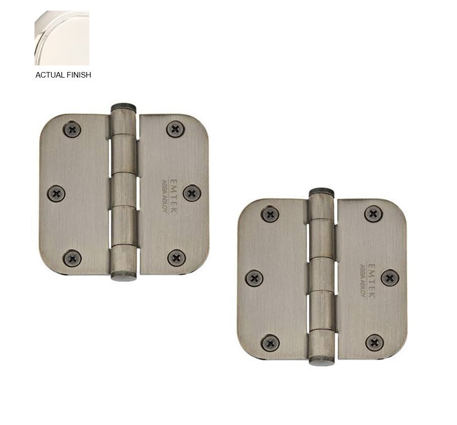 Emtek Heavy Duty Steel Plain Bearing Hinge, 3.5" x 3.5" with 5/8" Radius Corners Lifetime Polished Nickel