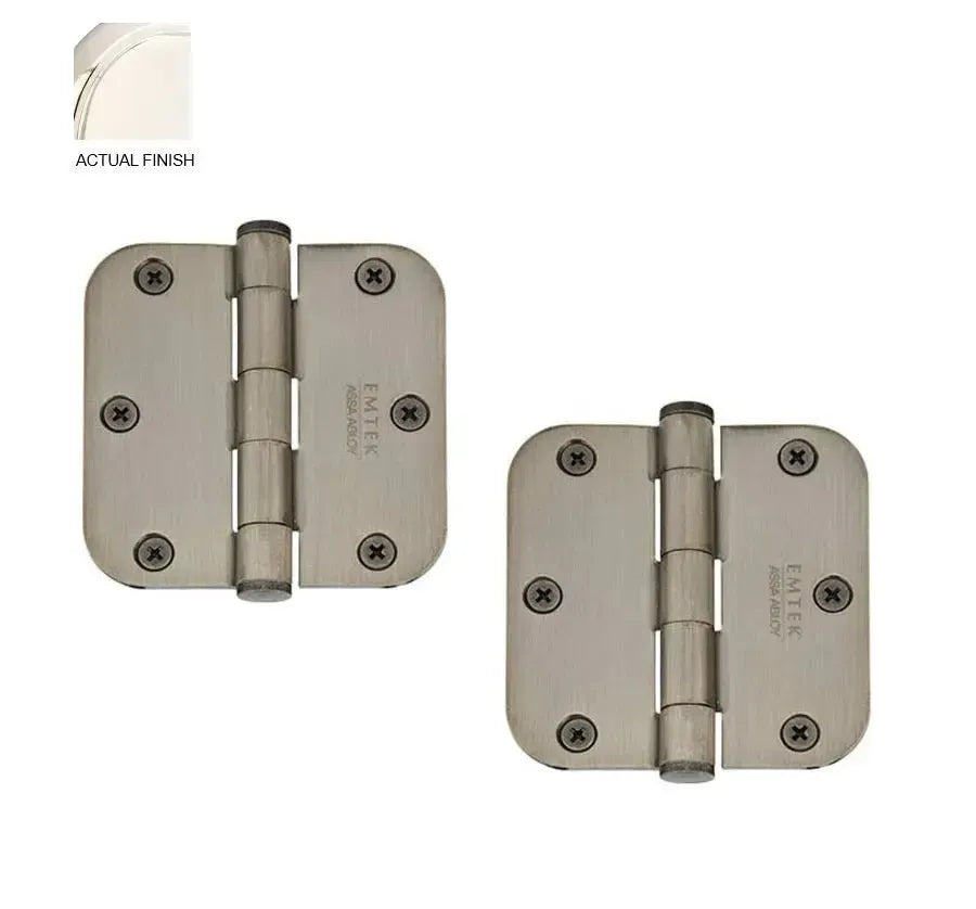 Emtek Heavy Duty Steel Plain Bearing Hinge 3.5" x 3.5" with 5/8" Radius Corners in Lifetime Polished Nickel finish