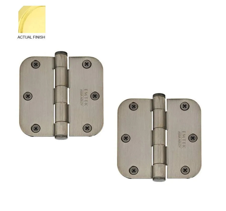 Emtek Heavy Duty Steel Plain Bearing Hinge 3.5" x 3.5" with 5/8" Radius Corners Polished Brass