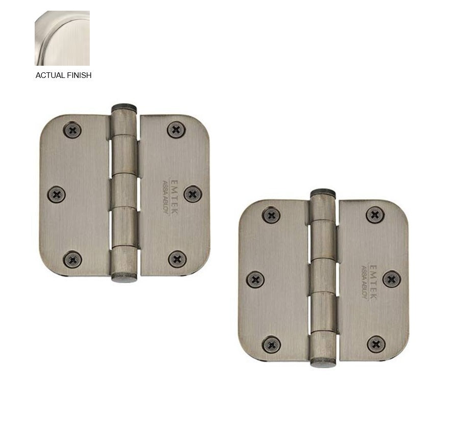 Emtek Heavy Duty Steel Plain Bearing Hinge, 3.5" x 3.5" with 5/8" Radius Corners Satin Nickel