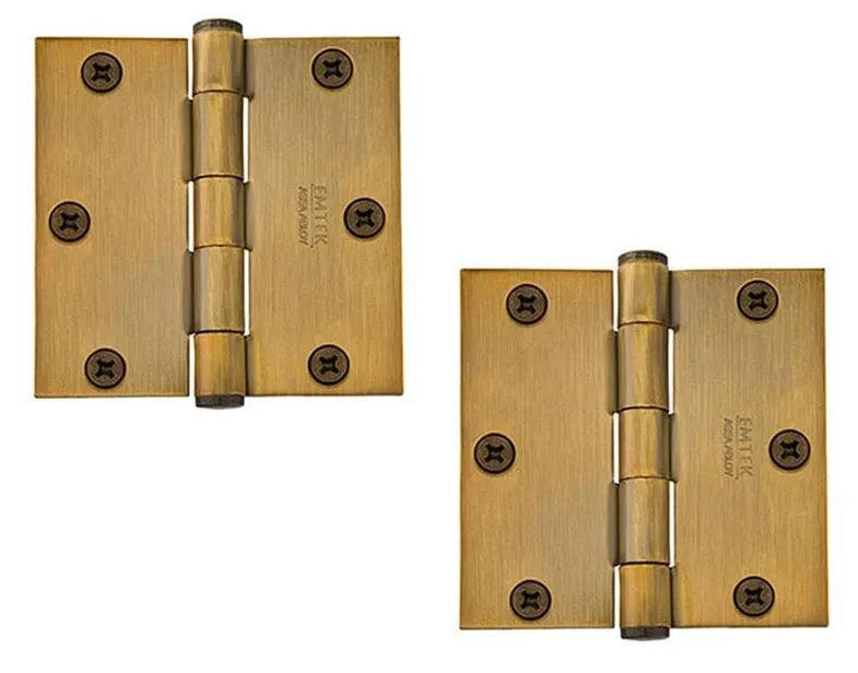 Emtek Heavy Duty Steel Plain Bearing Hinge, 3.5" x 3.5" with Square Corners French Antique
