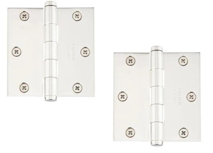 Emtek Heavy Duty Steel Plain Bearing Hinge, 3.5" x 3.5" with Square Corners Lifetime Polished Nickel