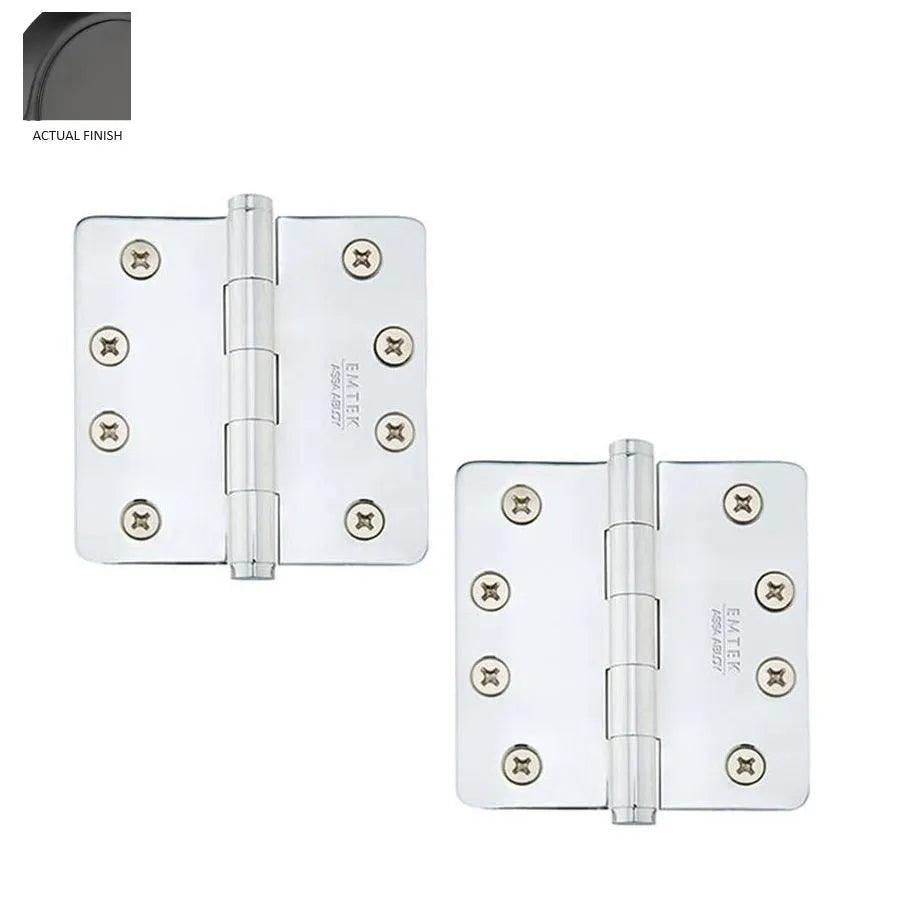 Emtek Heavy Duty Steel Plain Bearing Hinge, 4" x 4" with 1/4" Radius Corners Flat Black