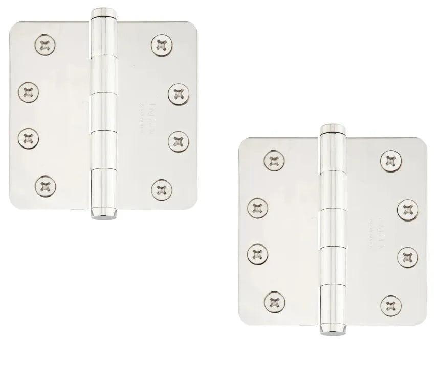 Emtek Heavy Duty Steel Plain Bearing Hinge, 4" x 4" with 1/4" Radius Corners Lifetime Polished Nickel