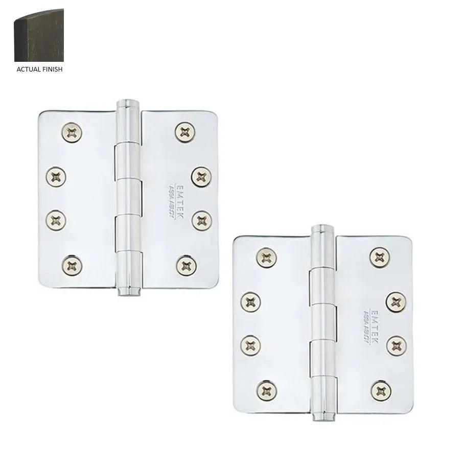 Emtek Heavy Duty Steel Plain Bearing Hinge, 4" x 4" with 1/4" Radius Corners Medium Bronze Patina