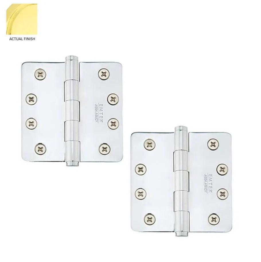 Emtek Heavy Duty Steel Plain Bearing Hinge, 4" x 4" with 1/4" Radius Corners Polished Brass