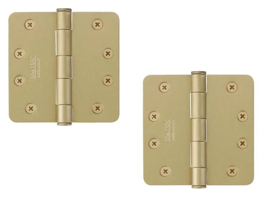 Emtek Heavy Duty Steel Plain Bearing Hinge, 4" x 4" with 1/4" Radius Corners Satin Brass