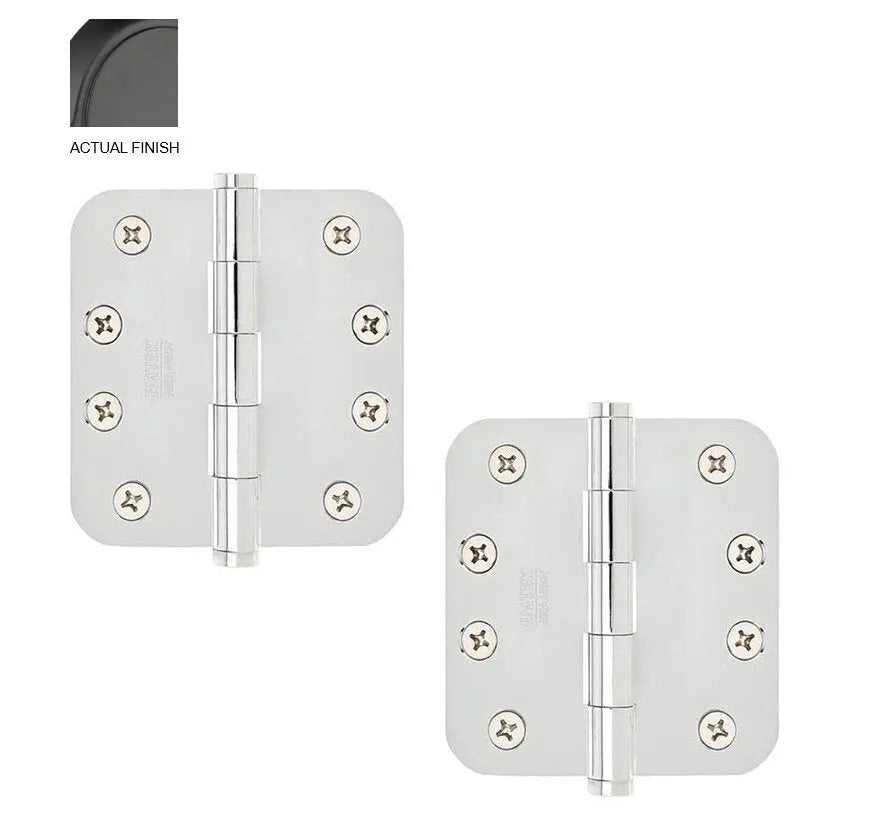Emtek Heavy Duty Steel Plain Bearing Hinge, 4" x 4" with 5/8" Radius Corners Flat Black