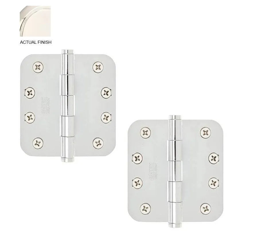 Emtek Heavy Duty Steel Plain Bearing Hinge, 4" x 4" with 5/8" Radius Corners Lifetime Polished Nickel