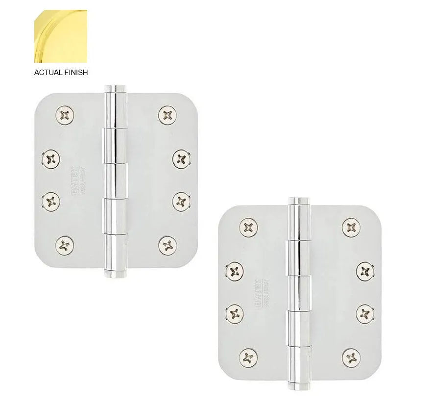 Emtek Heavy Duty Steel Plain Bearing Hinge, 4" x 4" with 5/8" Radius Corners Polished Brass