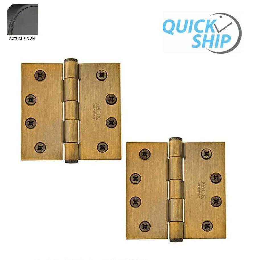Emtek Heavy Duty Steel Plain Bearing Hinge, 4" x 4" with Square Corners Flat Black