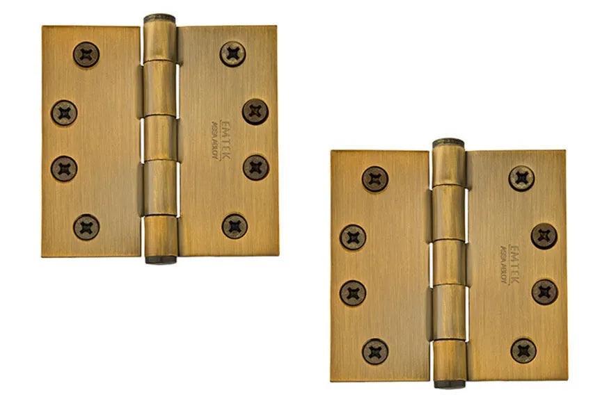 Emtek Heavy Duty Steel Plain Bearing Hinge, 4" x 4" with Square Corners French Antique
