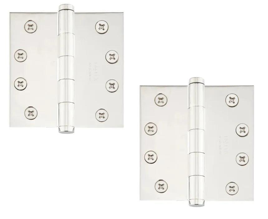 Emtek Heavy Duty Steel Plain Bearing Hinge, 4" x 4" with Square Corners Lifetime Polished Nickel