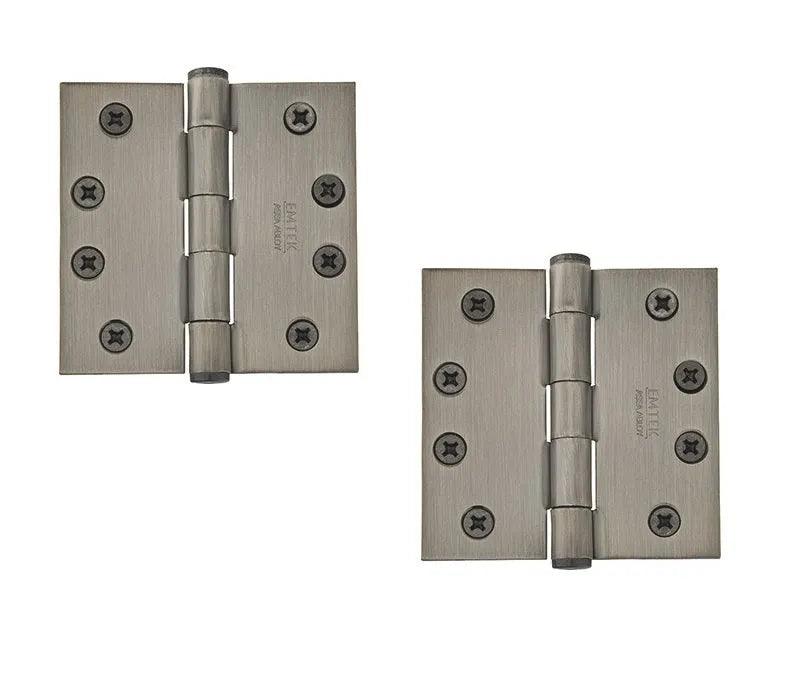 Emtek Heavy Duty Steel Plain Bearing Hinge, 4" x 4" with Square Corners Pewter
