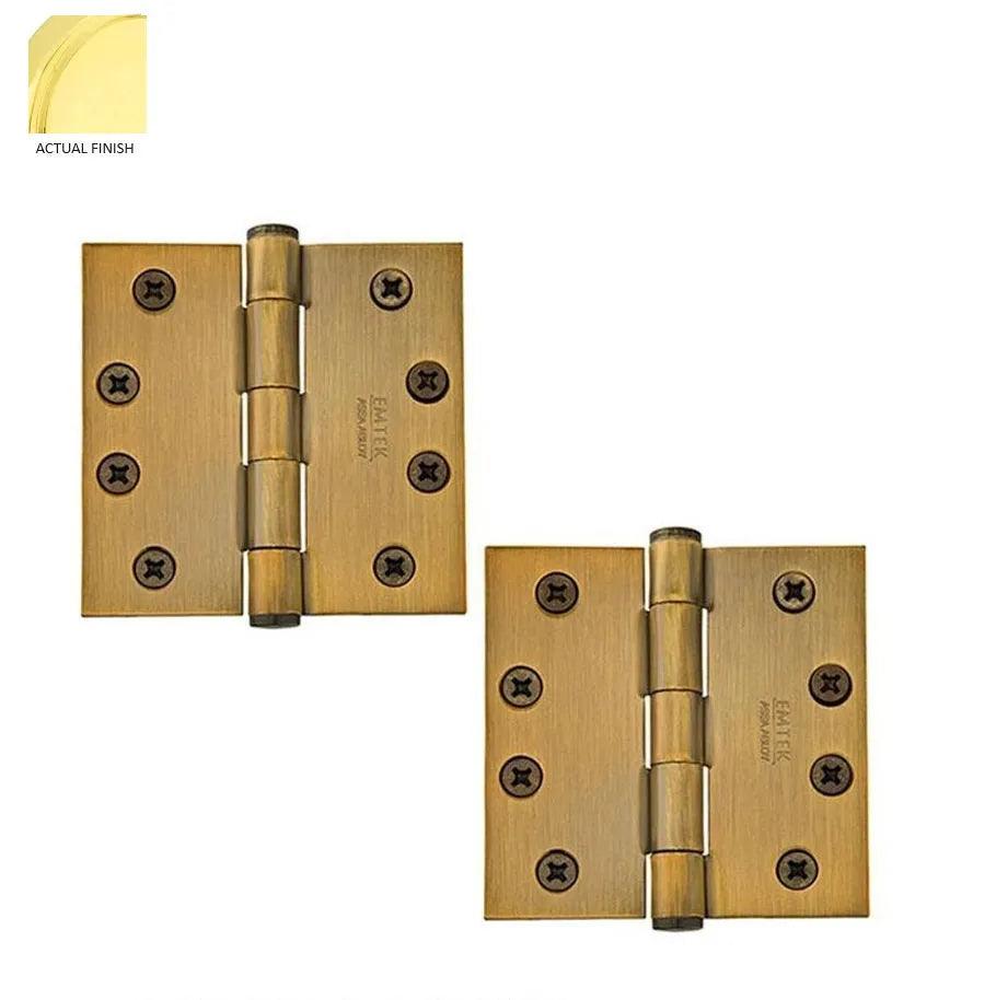 Emtek Heavy Duty Steel Plain Bearing Hinge, 4" x 4" with Square Corners Polished Brass