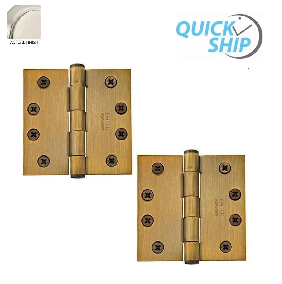 Emtek Heavy Duty Steel Plain Bearing Hinge, 4" x 4" with Square Corners Satin Nickel
