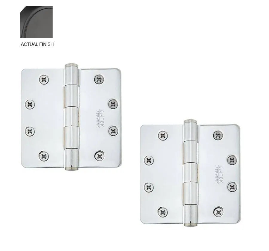 Emtek Heavy Duty Steel Plain Bearing Hinge, 4.5" x 4.5" with 1/4" Radius Corners Flat Black