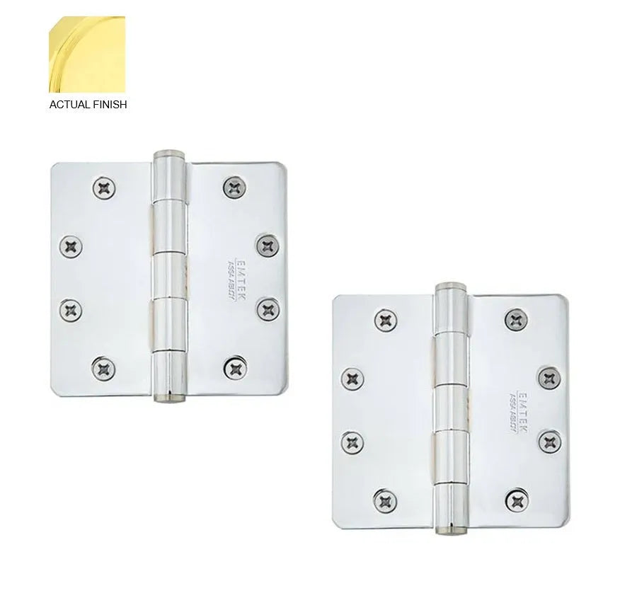 Emtek Heavy Duty Steel Plain Bearing Hinge, 4.5" x 4.5" with 1/4" Radius Corners Polished Brass