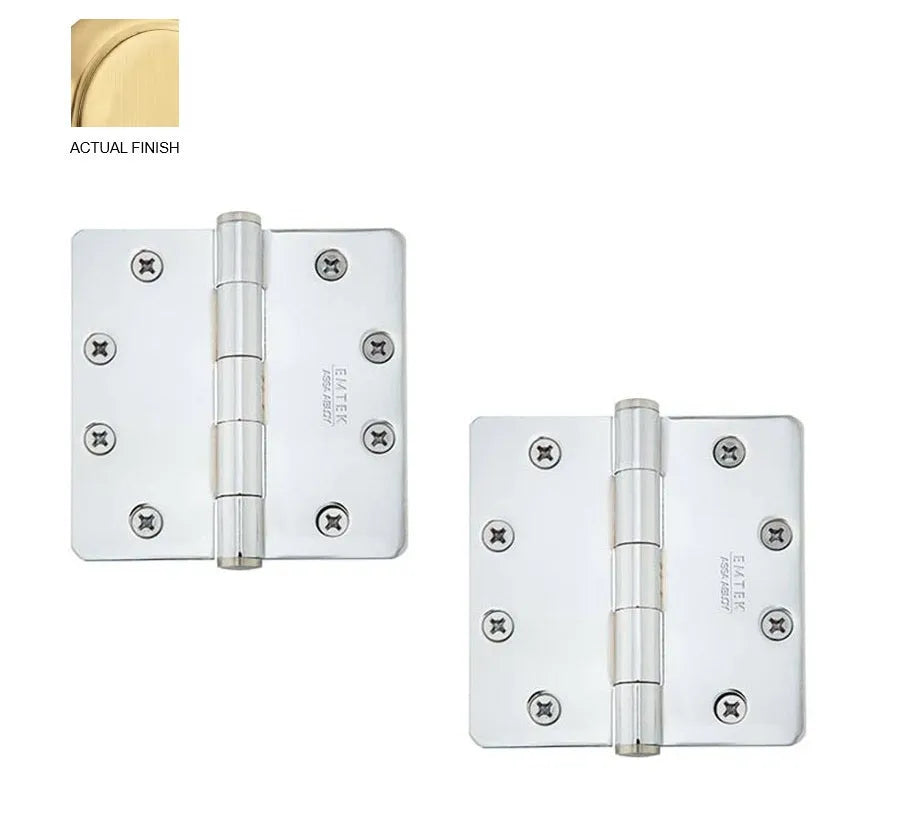 Emtek Heavy Duty Steel Plain Bearing Hinge, 4.5" x 4.5" with 1/4" Radius Corners Satin Brass