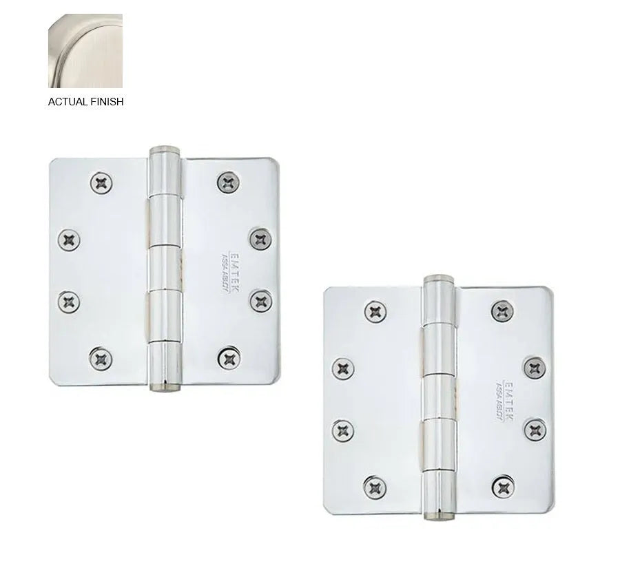 Emtek Heavy Duty Steel Plain Bearing Hinge, 4.5" x 4.5" with 1/4" Radius Corners Satin Nickel