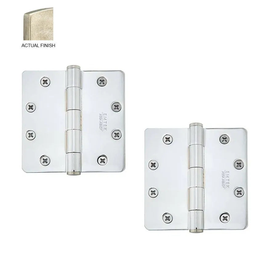 Emtek Heavy Duty Steel Plain Bearing Hinge, 4.5" x 4.5" with 1/4" Radius Corners Tumbled White Bronze