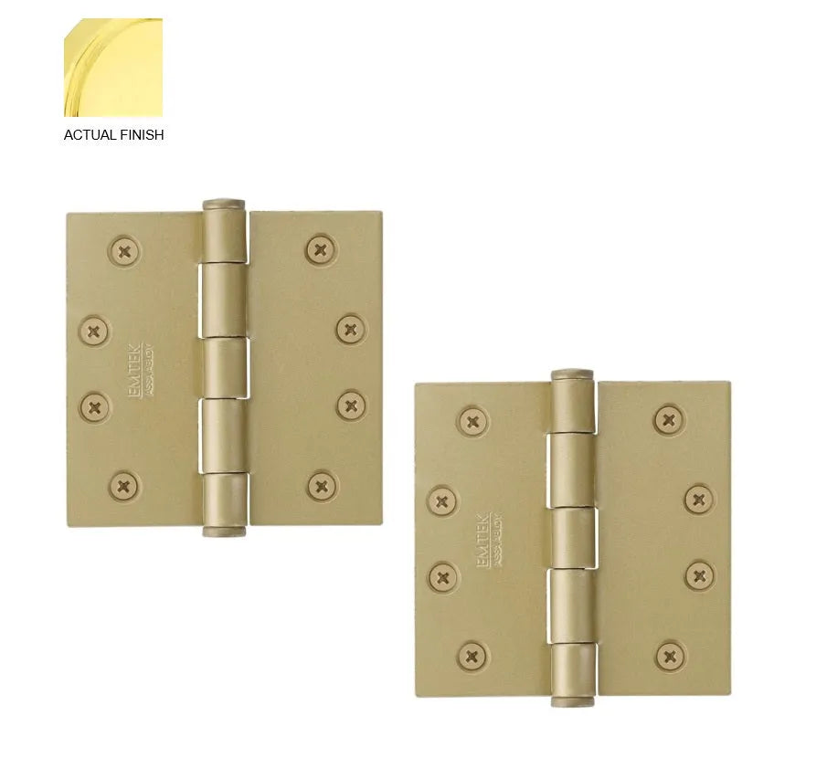 Emtek Heavy Duty Steel Plain Bearing Hinge, 4.5" x 4.5" with Square Corners Polished Brass