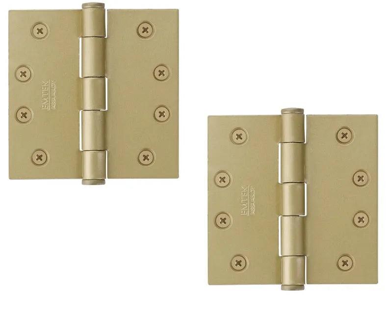 Emtek Heavy Duty Steel Plain Bearing Hinge, 4.5" x 4.5" with Square Corners Satin Brass