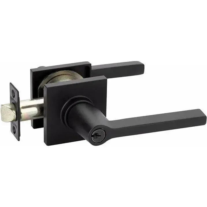 Emtek Helios Lever With Square Rosette in Flat Black finish