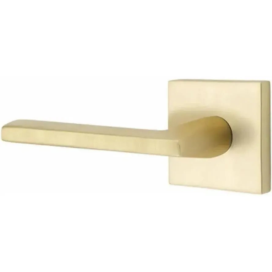 Emtek Helios Lever With Square Rosette in Satin Brass finish