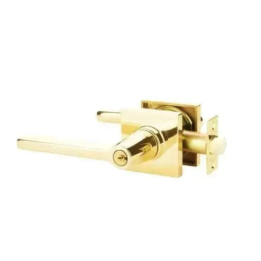 Emtek Helios Lever With Square Rosette in Unlacquered Brass finish