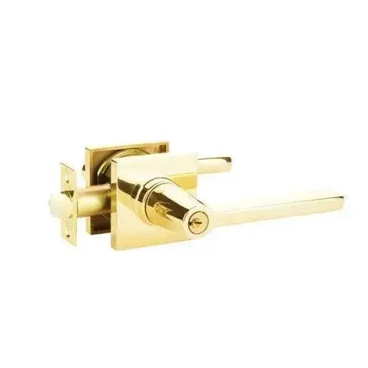 Emtek Helios Lever With Square Rosette in Unlacquered Brass finish