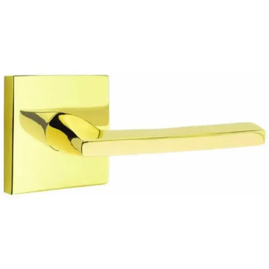 Emtek Helios Lever With Square Rosette in Unlacquered Brass finish
