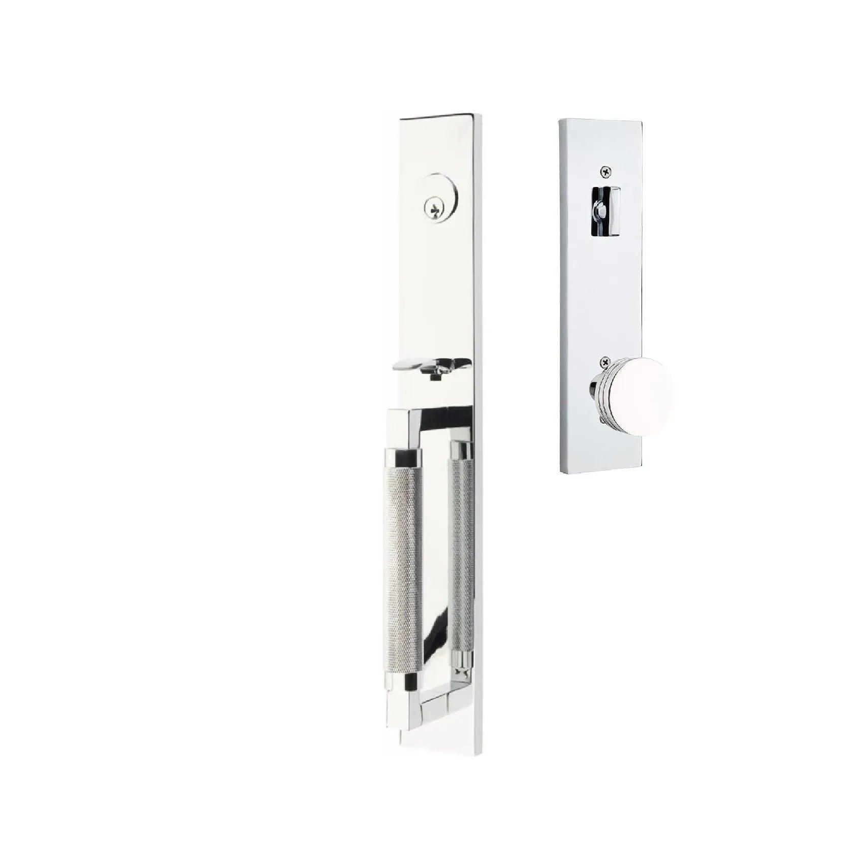 Emtek Hercules Knurled Full Length Tubular Entry Set with Bern Knob in Polished Chrome finish