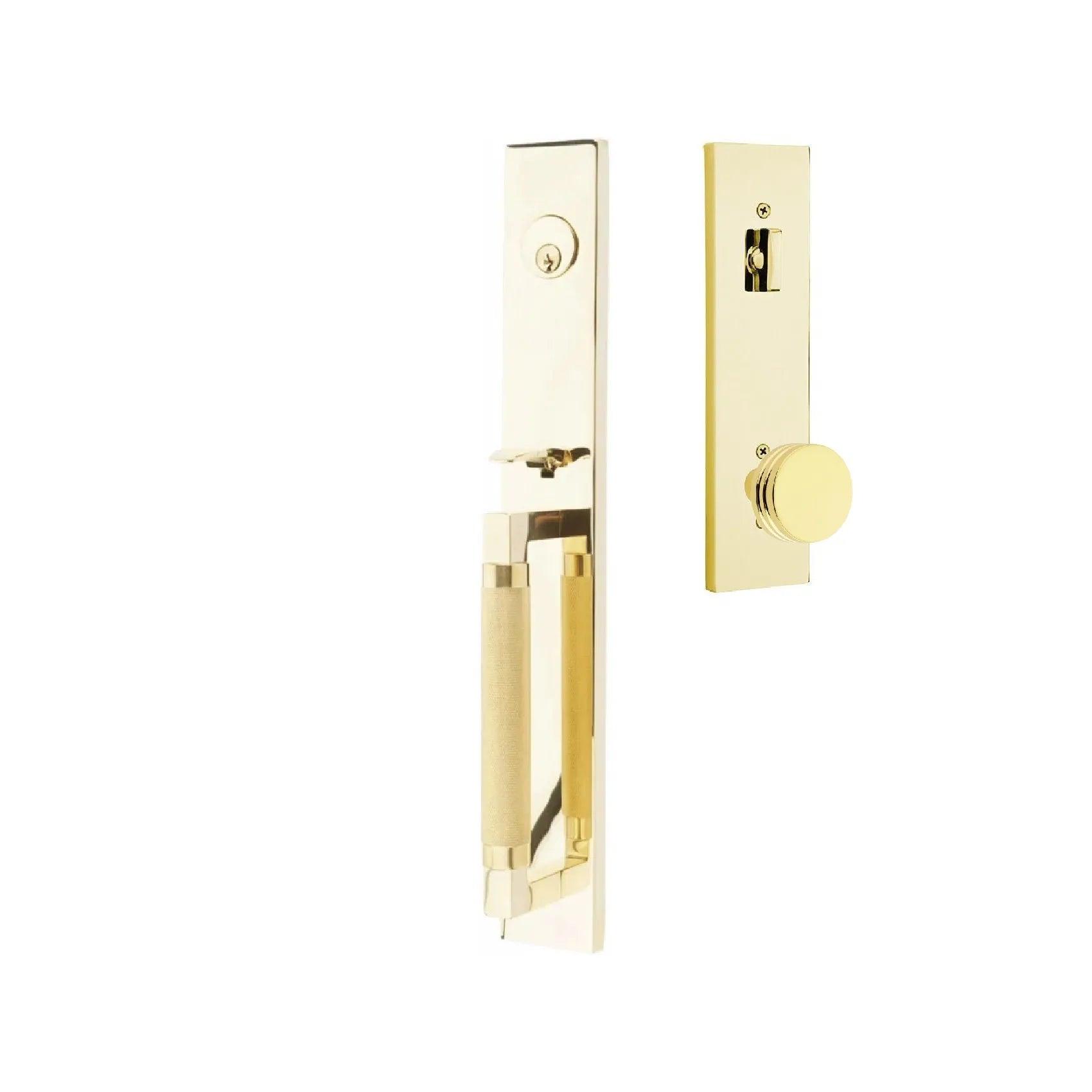 Emtek Hercules Knurled Full Length Tubular Entry Set with Bern Knob in Unlacquered Brass finish