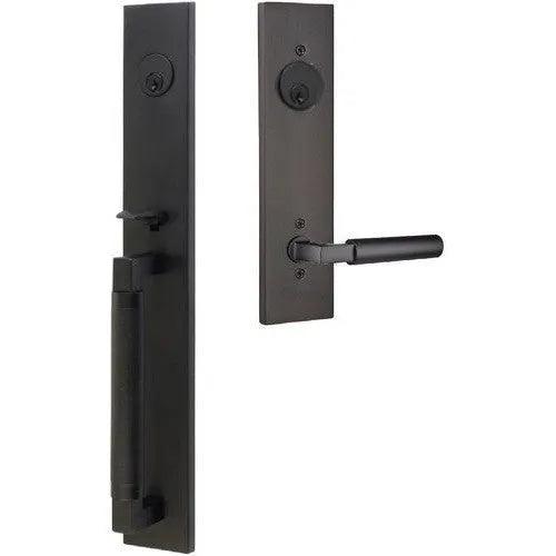 Emtek Hercules Knurled Full Length Tubular Entry Set with Hercules Lever Flat Black