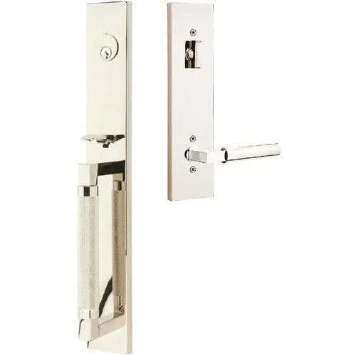 Emtek Hercules Knurled Full Length Tubular Entry Set with Hercules Lever Lifetime Polished Nickel