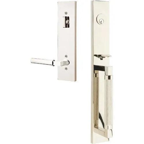 Emtek Hercules Knurled Full Length Tubular Entry Set with Hercules Lever Lifetime Polished Nickel
