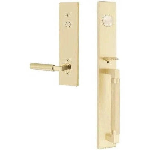 EmtekEmtek Hercules Knurled Full Length Tubular Entry Set with Hercules Lever in Satin Brass