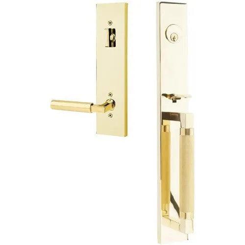 Emtek Hercules Knurled Full Length Tubular Entry Set with Hercules Lever Unlacquered Brass
