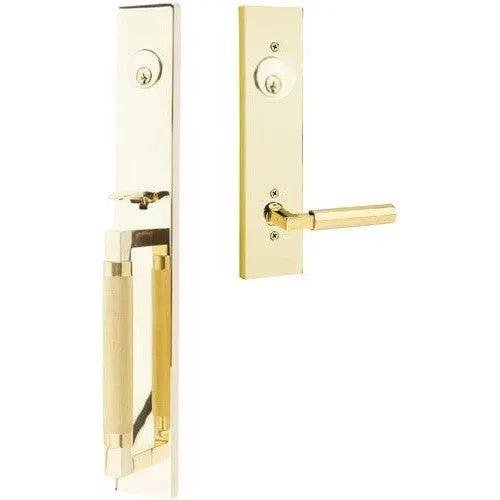 Emtek Hercules Knurled Full Length Tubular Entry Set with Hercules Lever Unlacquered Brass
