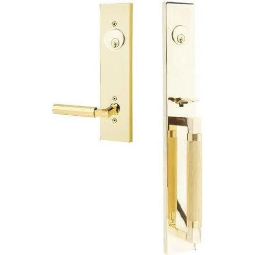 Emtek Hercules Knurled Full Length Tubular Entry Set with Hercules Lever Unlacquered Brass