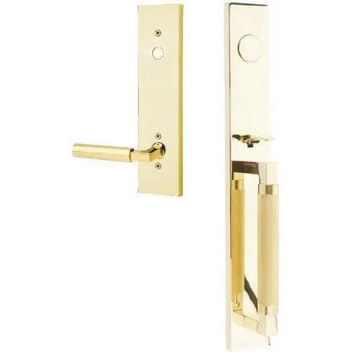 Emtek Hercules Knurled Full Length Tubular Entry Set with Hercules Lever Unlacquered Brass