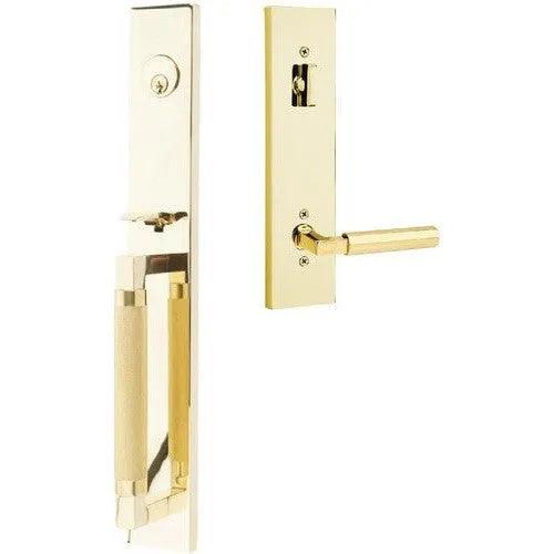 Emtek Hercules Knurled Full Length Tubular Entry Set with Hercules Lever Unlacquered Brass