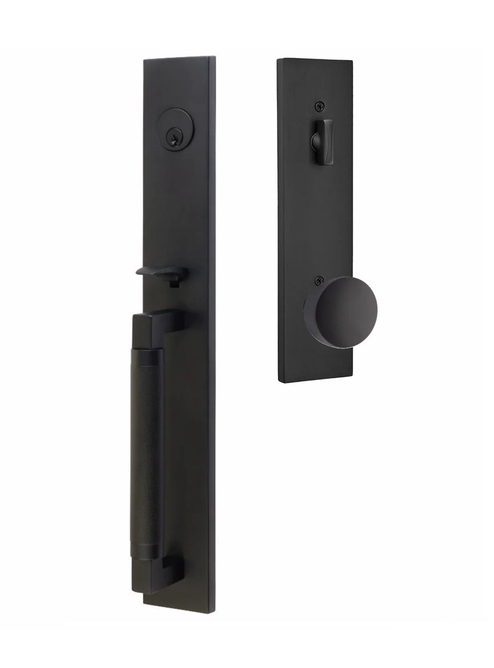 Emtek Hercules Knurled Full Length Tubular Entry Set with Laurent Knob Flat Black